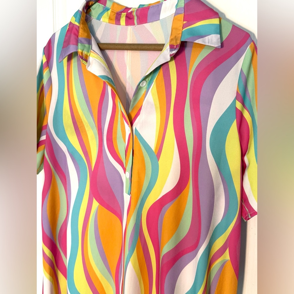 SHEIN Multicolor Wave Midi Dress size large - Picture 2 of 11